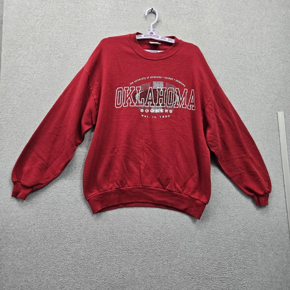 VINTAGE Oklahoma Sooners Men Sweatshirt XL Red Logo Graphic Print Made in USA